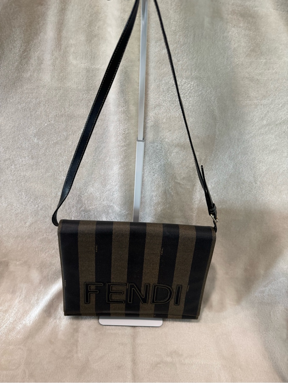 Fendi Pequin Striped Flap Crossbody Bag